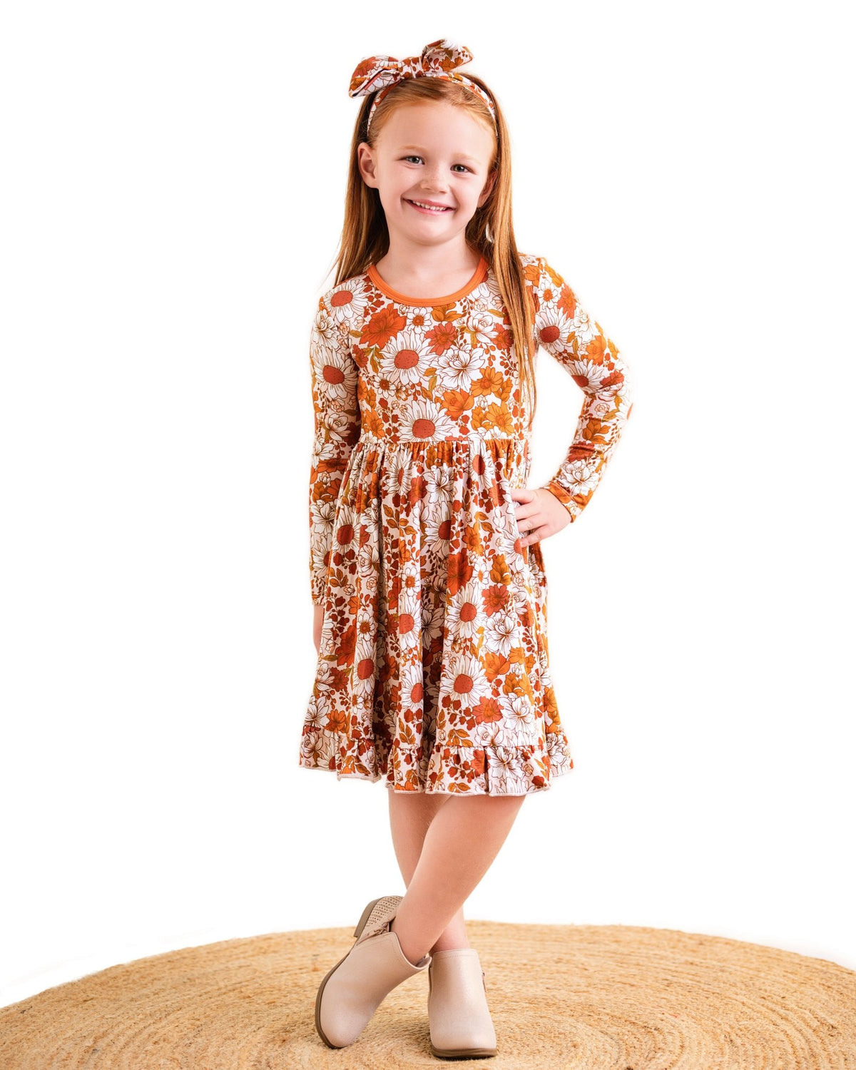Falling For Florals Long Sleeve Big Kid Twirl Dress - Jammie Session
