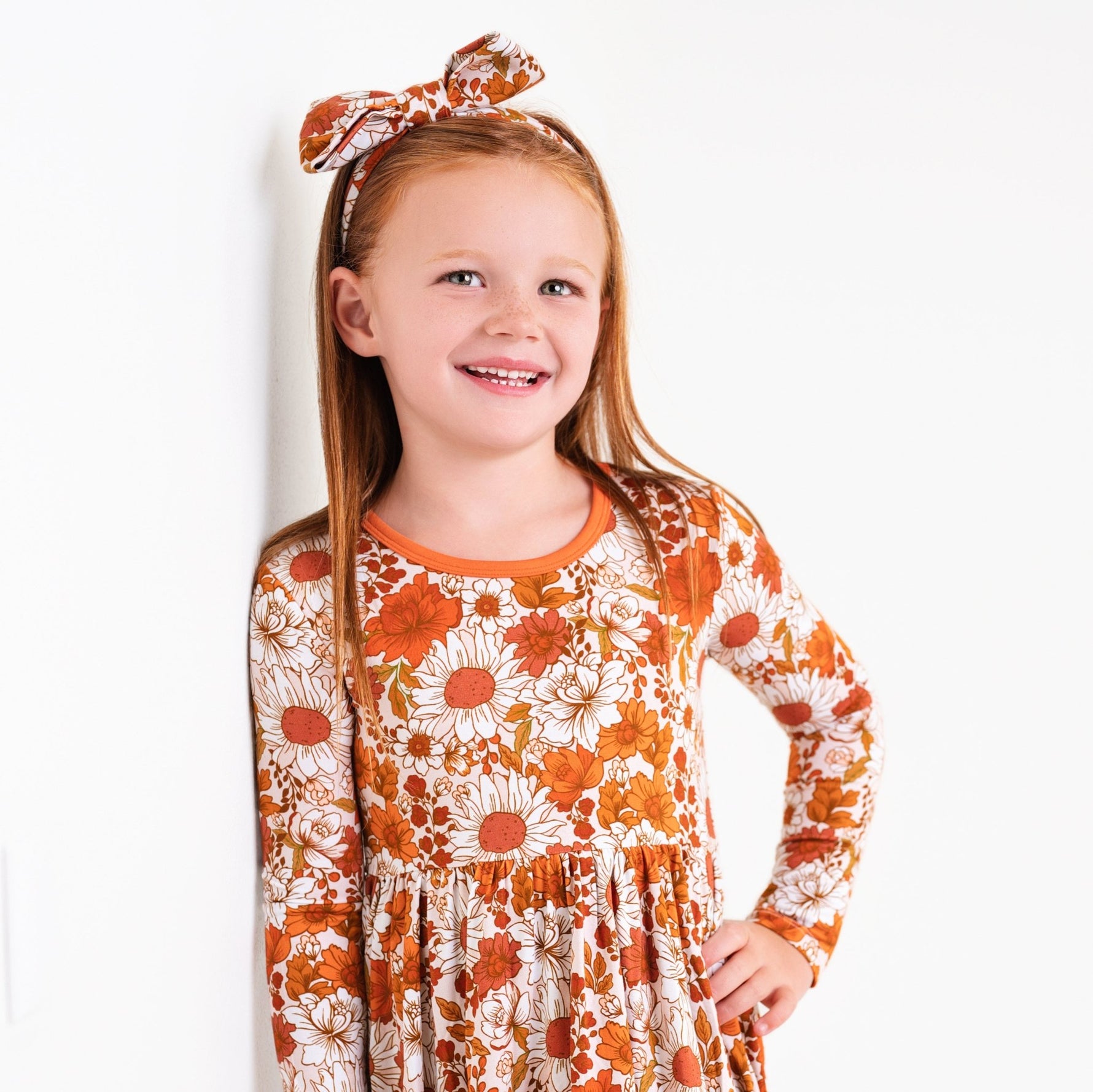 Falling For Florals Long Sleeve Big Kid Twirl Dress - Jammie Session