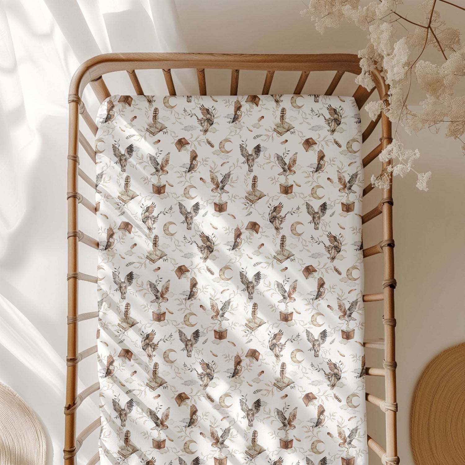 Feathers and Fables（Owl）TENCEL™ Modal Crib Sheet - Jammie Session