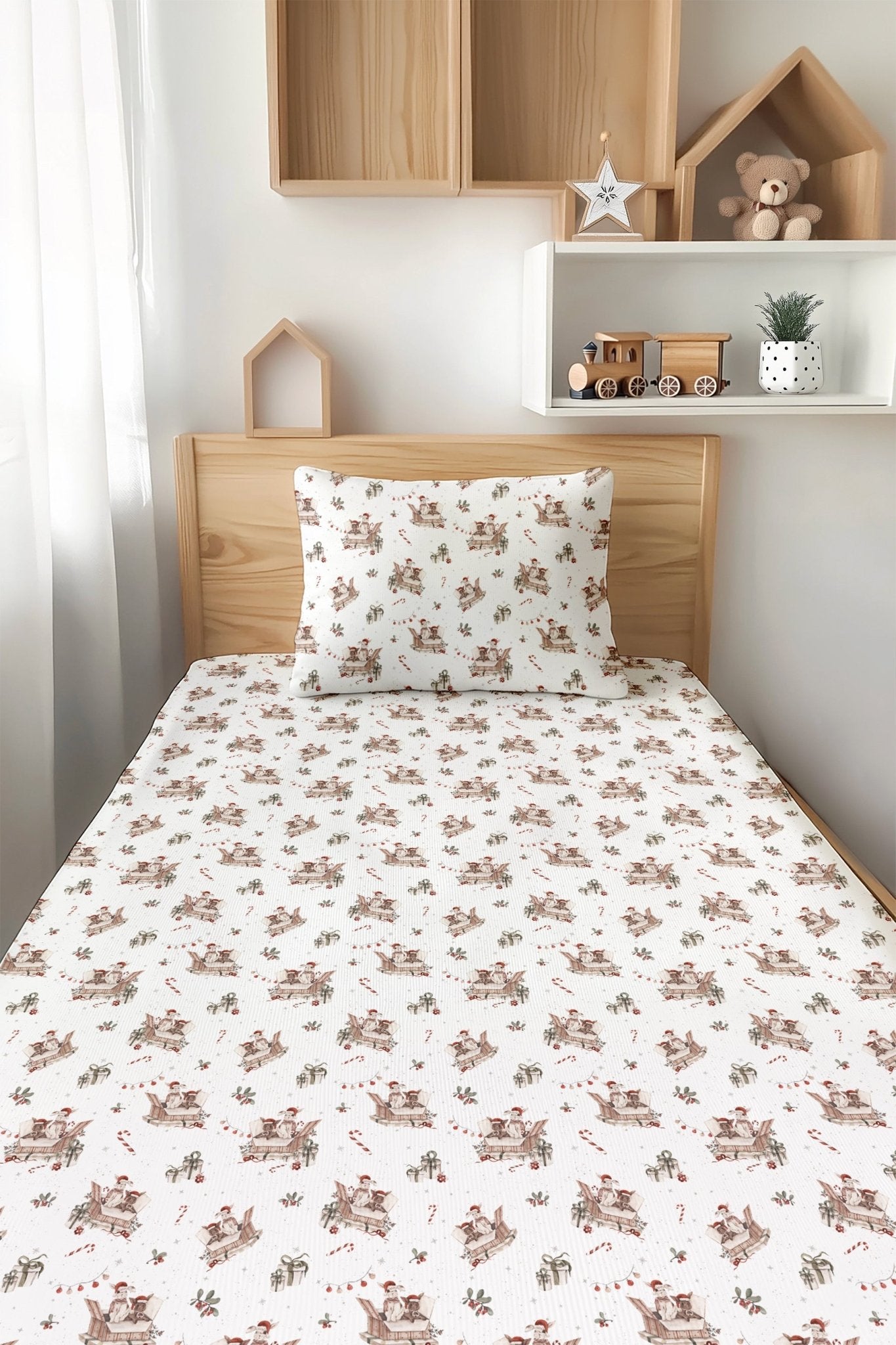 Jingle Bell Hop (Rabbit) Twin Fitted Sheet and Pillowcase Set - Jammie Session