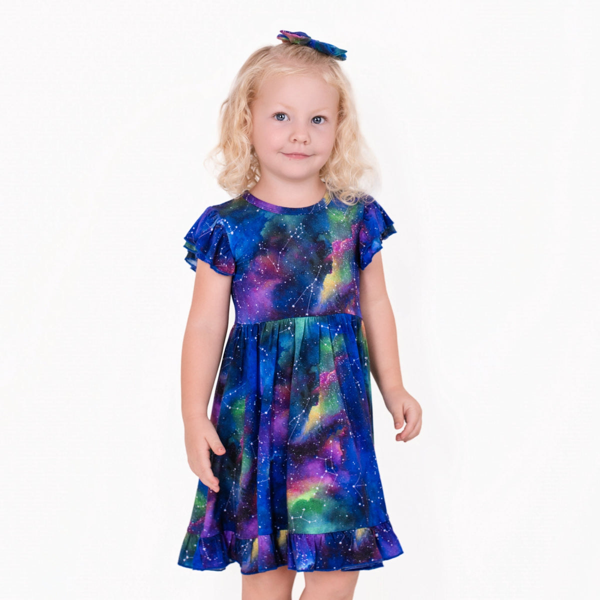 Luminara Galaxy Short Sleeve Big Kid Twirl Dress - Jammie Session