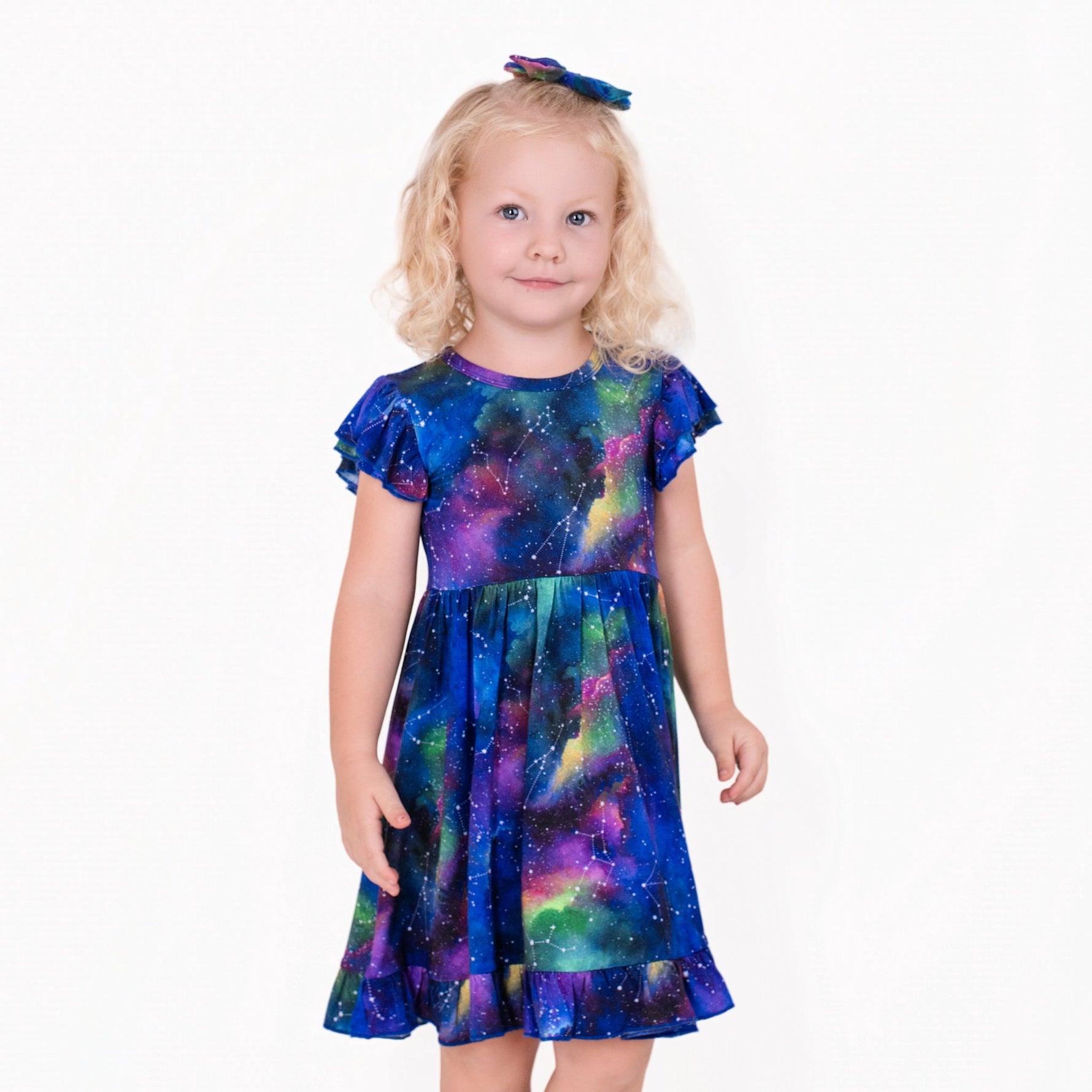 Luminara Galaxy Short Sleeve Big Kid Twirl Dress - Jammie Session