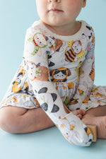 Meowster of Disguise Long Sleeve Bodysuit Twirl Dress - Jammie Session