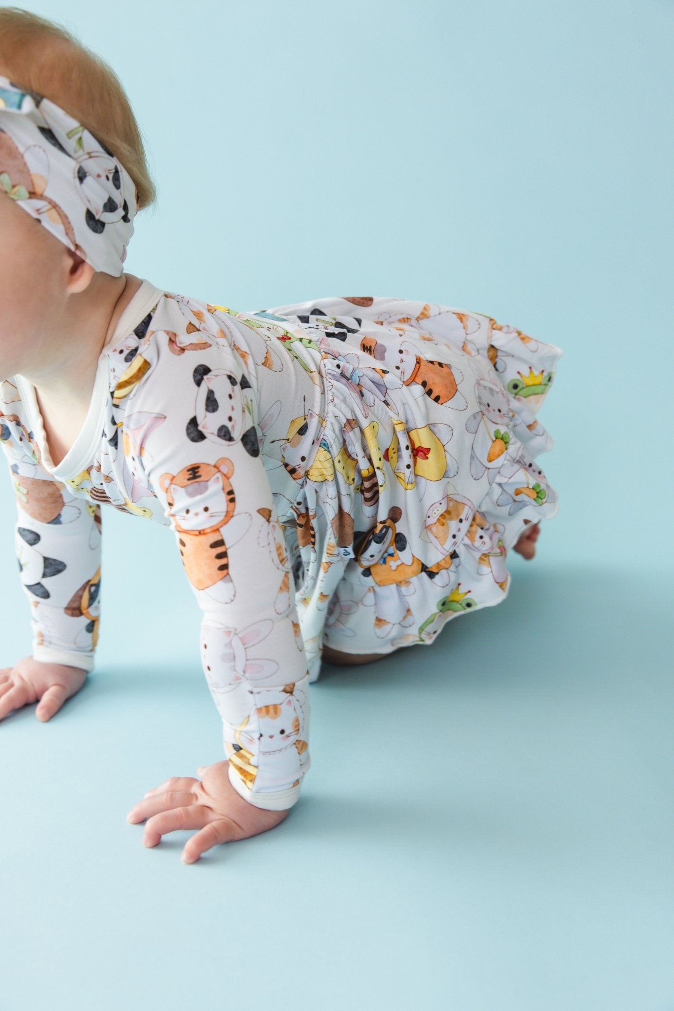 Meowster of Disguise Long Sleeve Bodysuit Twirl Dress - Jammie Session