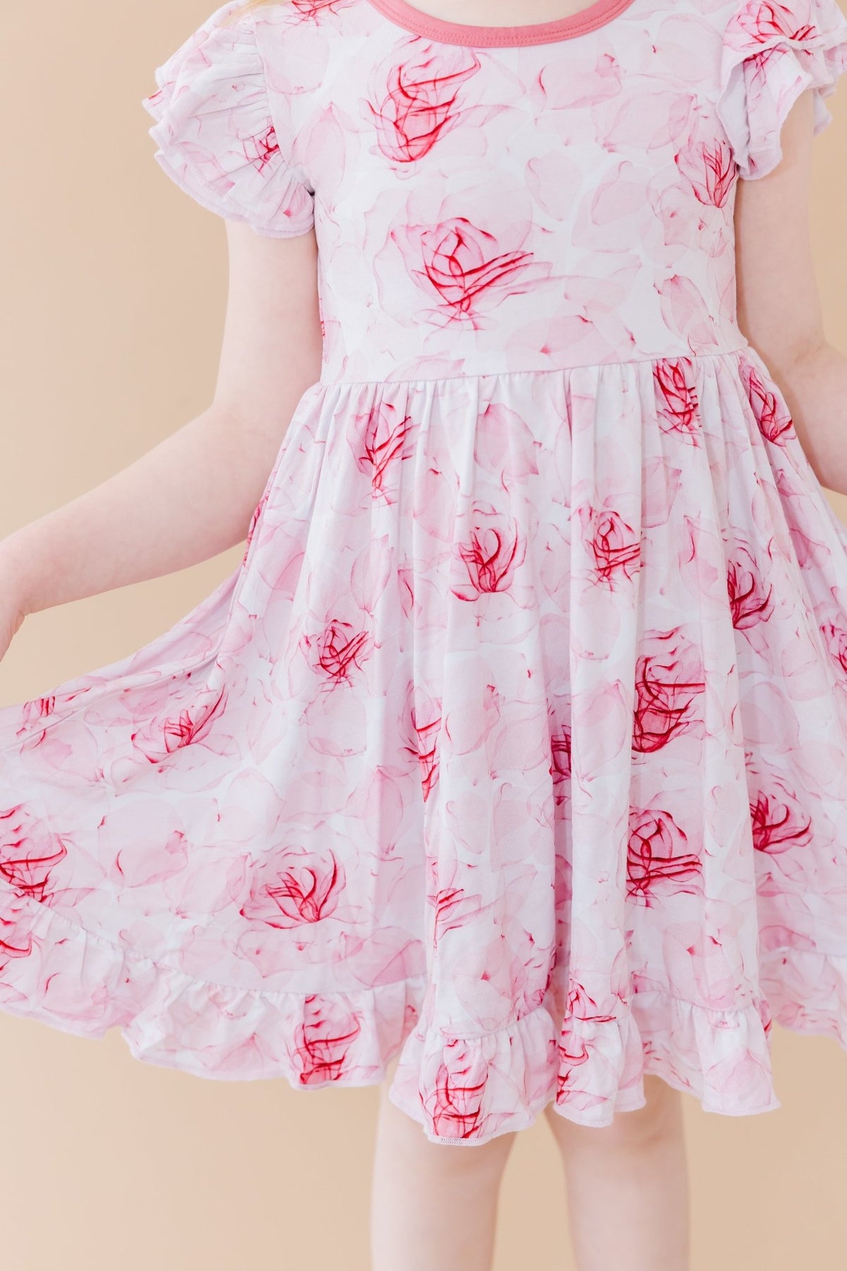 Misty Roses Short Sleeve Big Kid Twirl Dress - Jammie Session