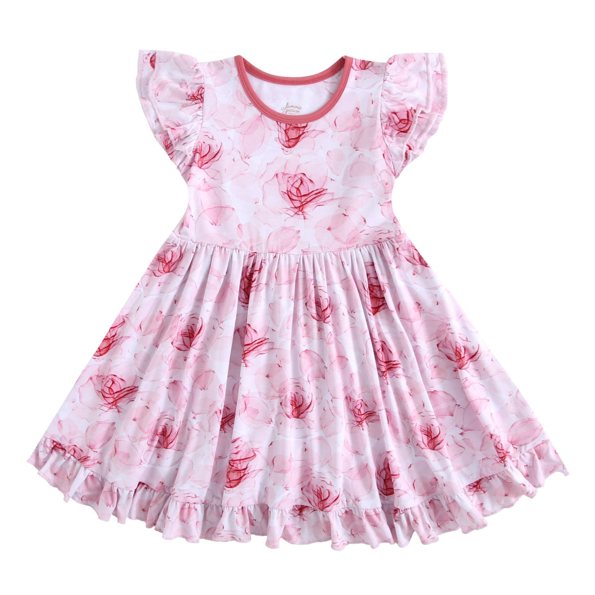 Misty Roses Short Sleeve Big Kid Twirl Dress - Jammie Session