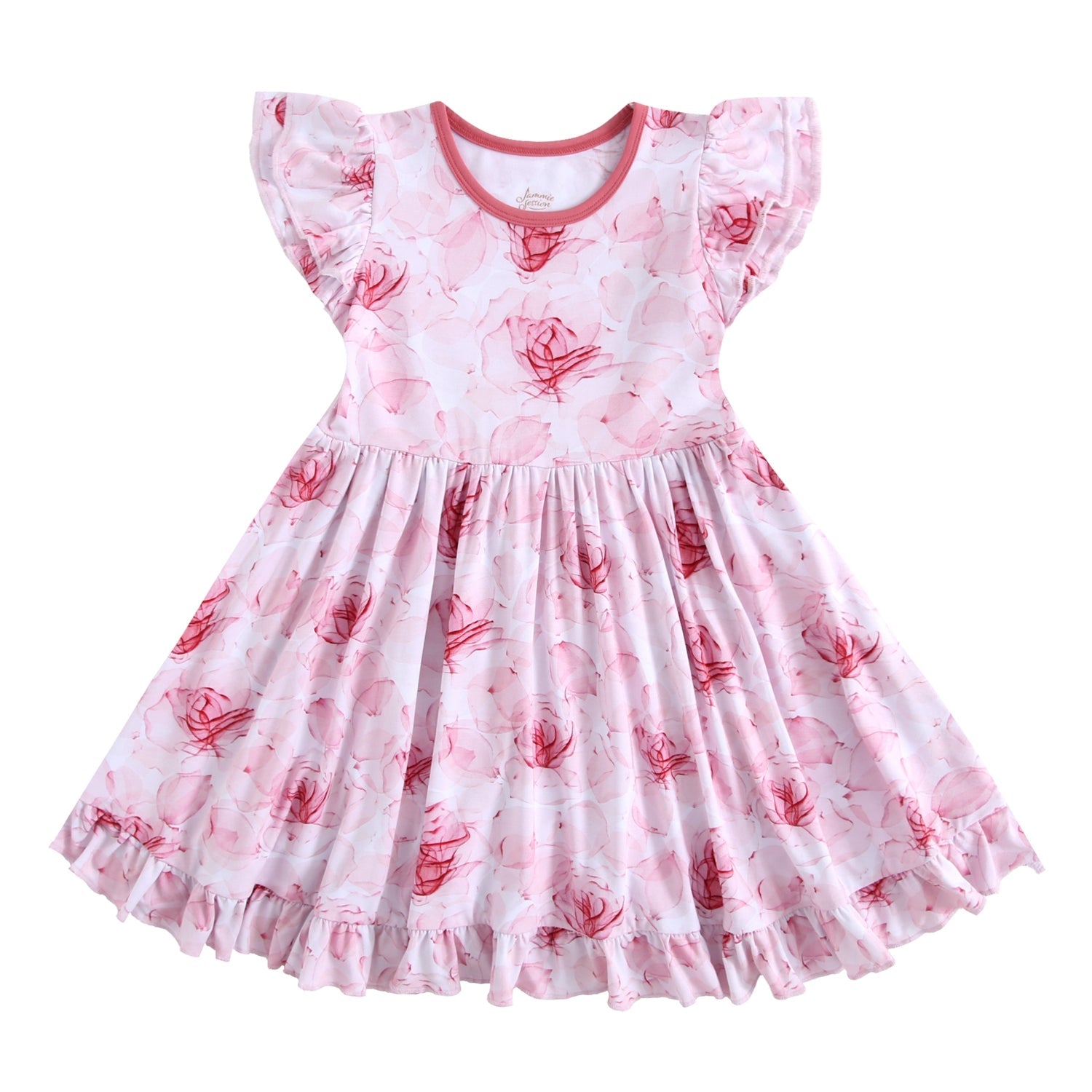 Misty Roses Short Sleeve Big Kid Twirl Dress - Jammie Session