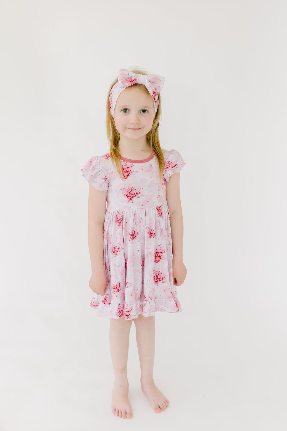 Misty Roses Short Sleeve Big Kid Twirl Dress - Jammie Session