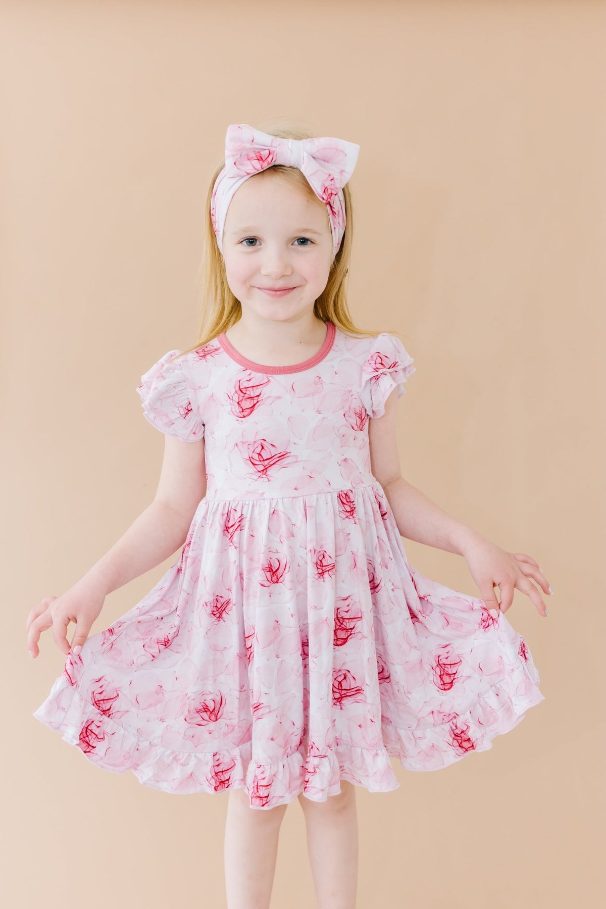 Misty Roses Short Sleeve Big Kid Twirl Dress - Jammie Session