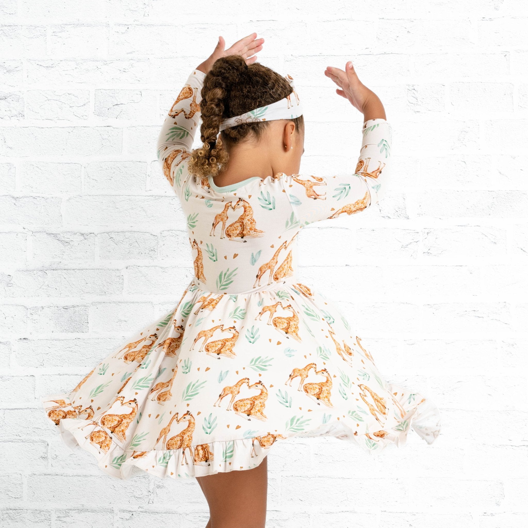 Mother's Love (Giraffe) Long Sleeve Big Kid Twirl Dress - Jammie Session