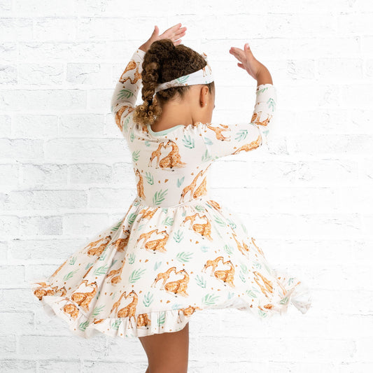 Mother's Love (Giraffe) Long Sleeve Big Kid Twirl Dress - Jammie Session