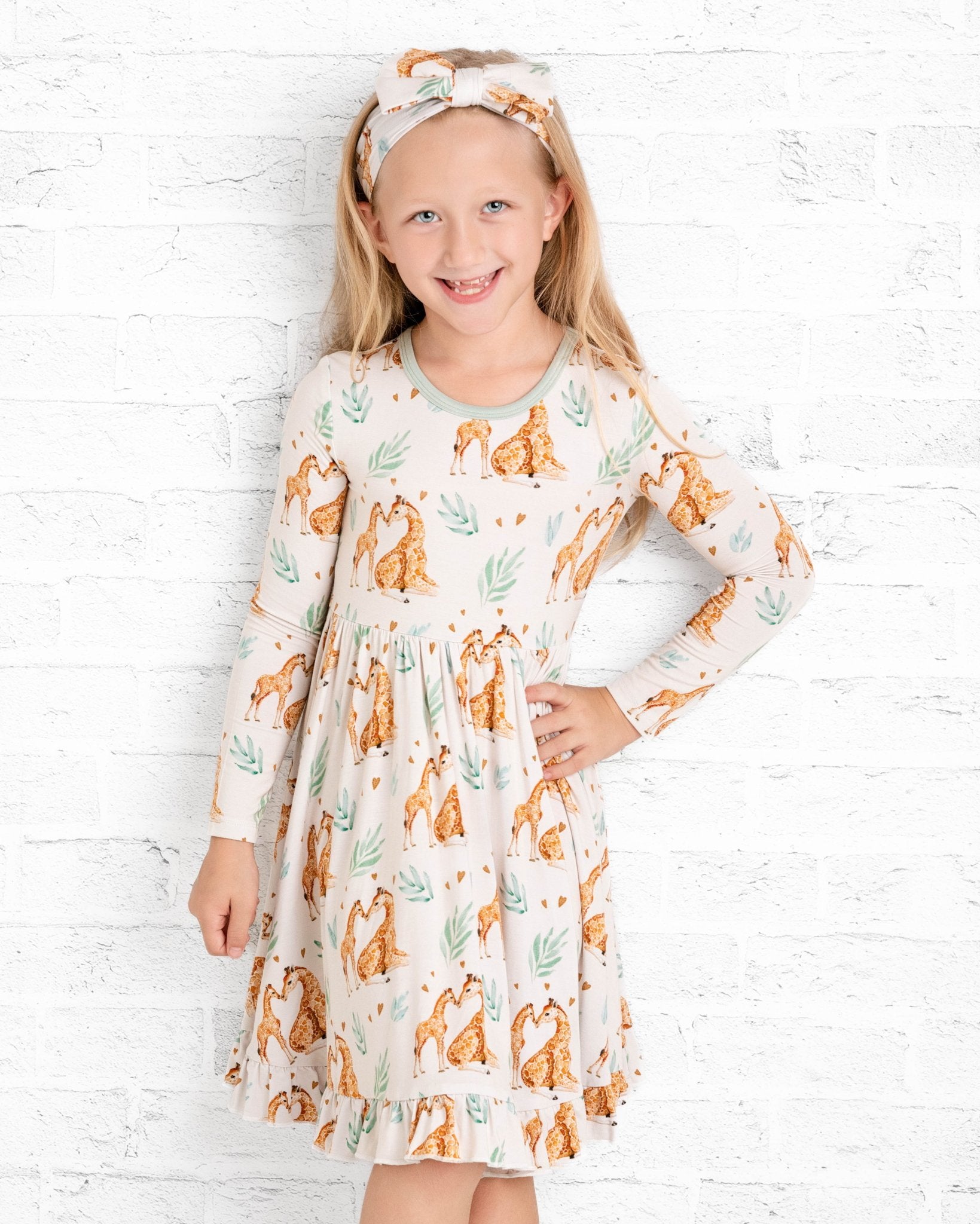 Mother's Love (Giraffe) Long Sleeve Big Kid Twirl Dress - Jammie Session