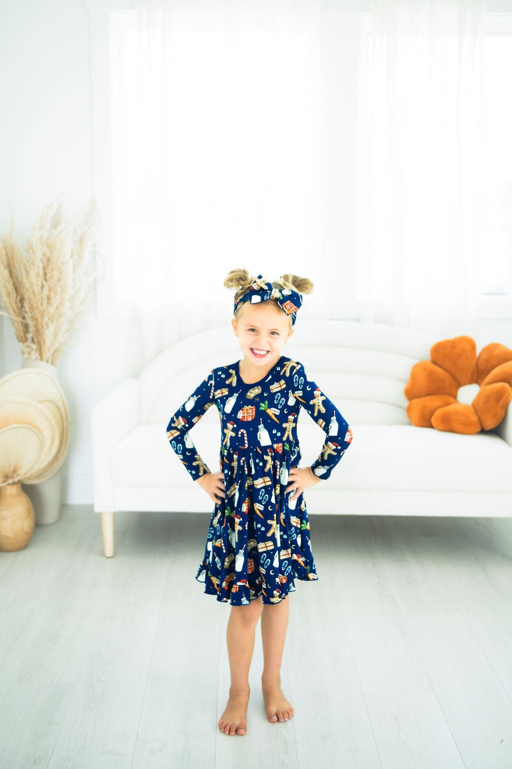Santa’s Treats Long Sleeve Big Kid Twirl Dress - Jammie Session
