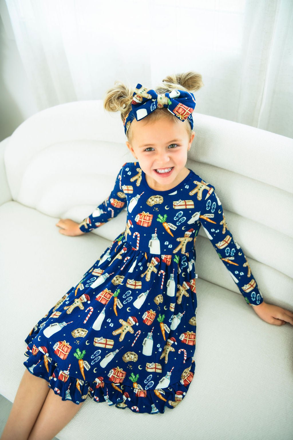 Santa’s Treats Long Sleeve Big Kid Twirl Dress - Jammie Session