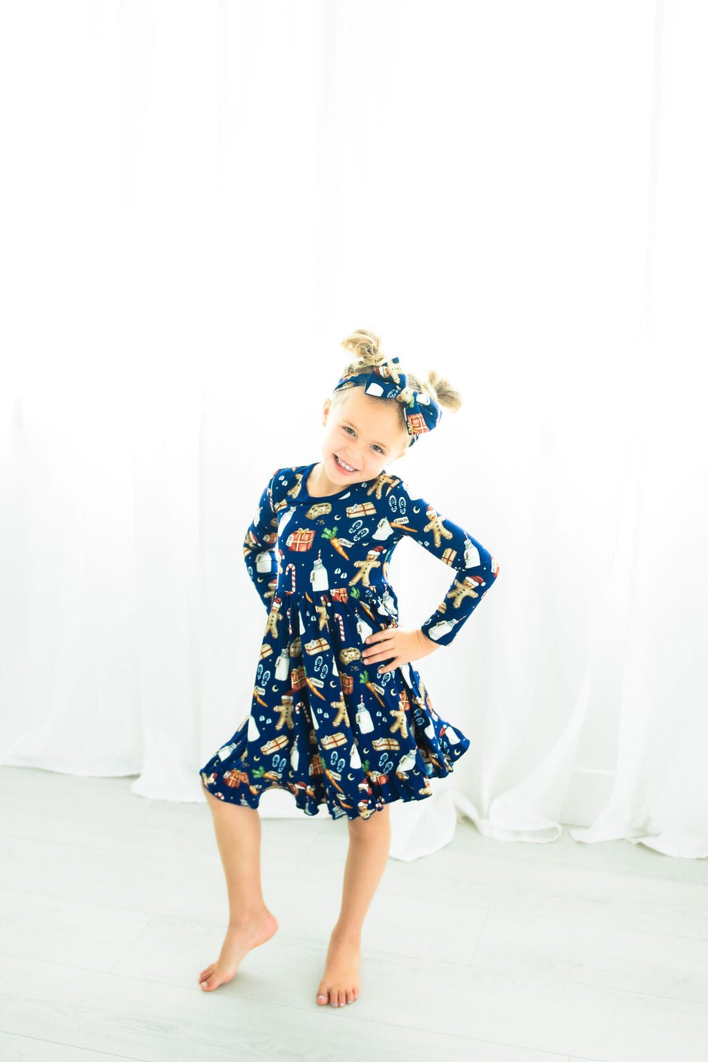 Santa’s Treats Long Sleeve Big Kid Twirl Dress - Jammie Session