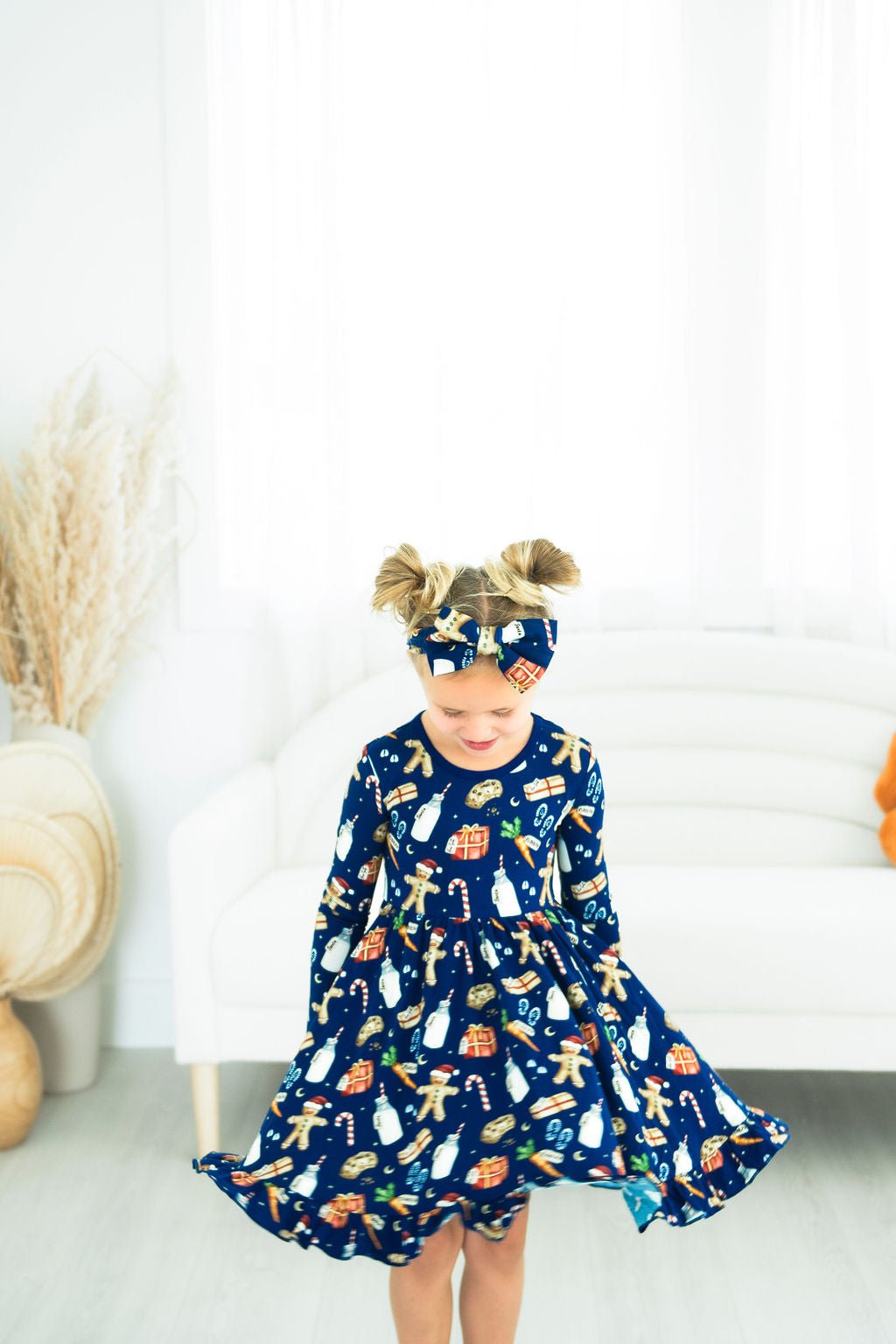 Santa’s Treats Long Sleeve Big Kid Twirl Dress - Jammie Session