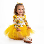 Suns and Roses (Sunflower) Long Sleeve Big Kid Tutu Dress - Jammie Session