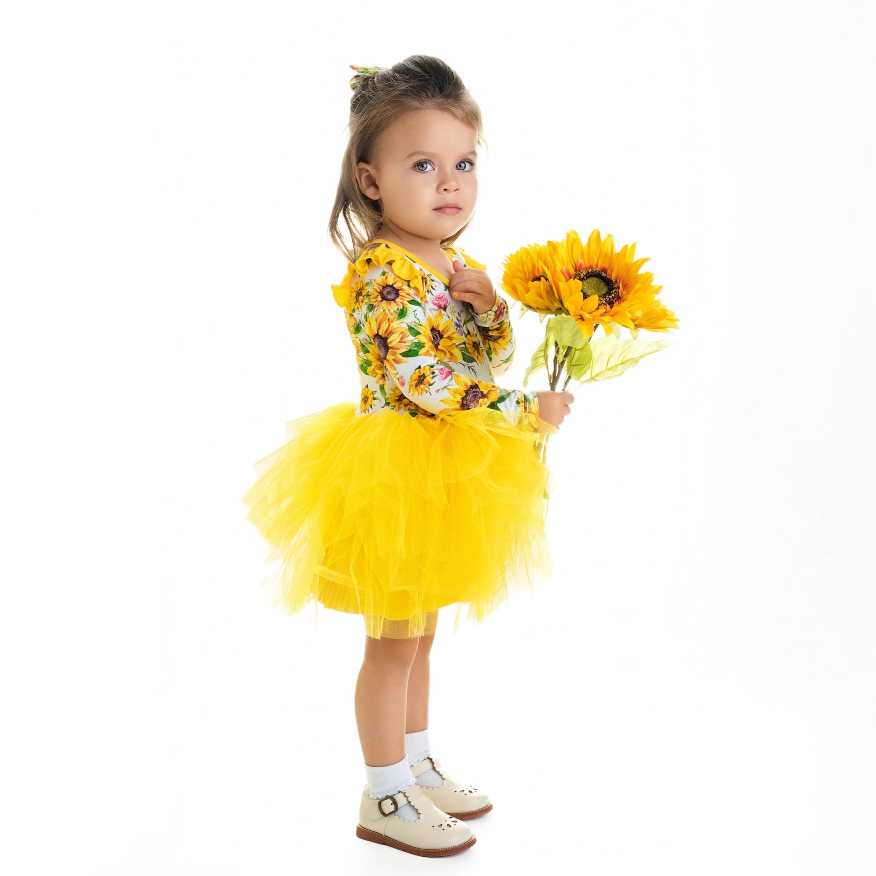 Suns and Roses (Sunflower) Long Sleeve Big Kid Tutu Dress - Jammie Session