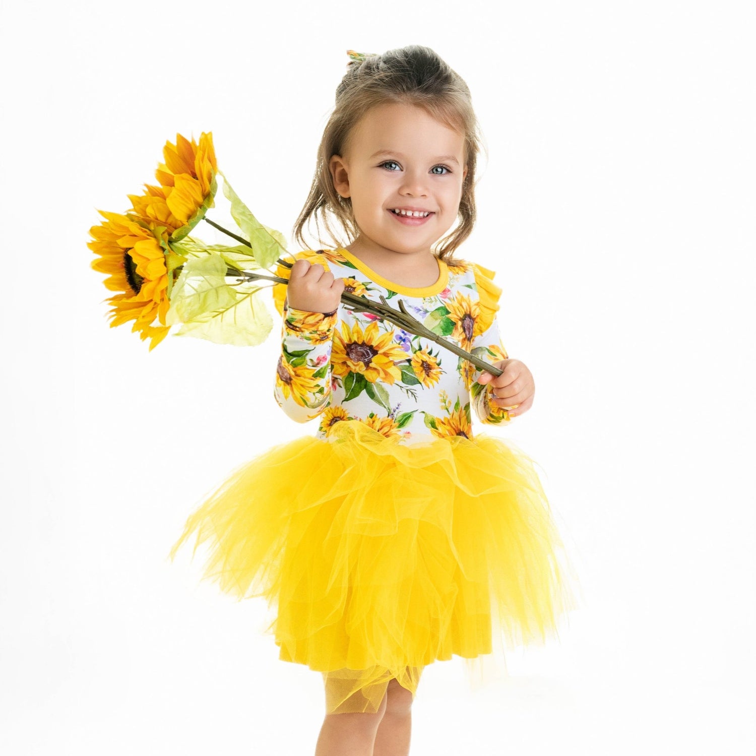 Suns and Roses (Sunflower) Long Sleeve Big Kid Tutu Dress - Jammie Session