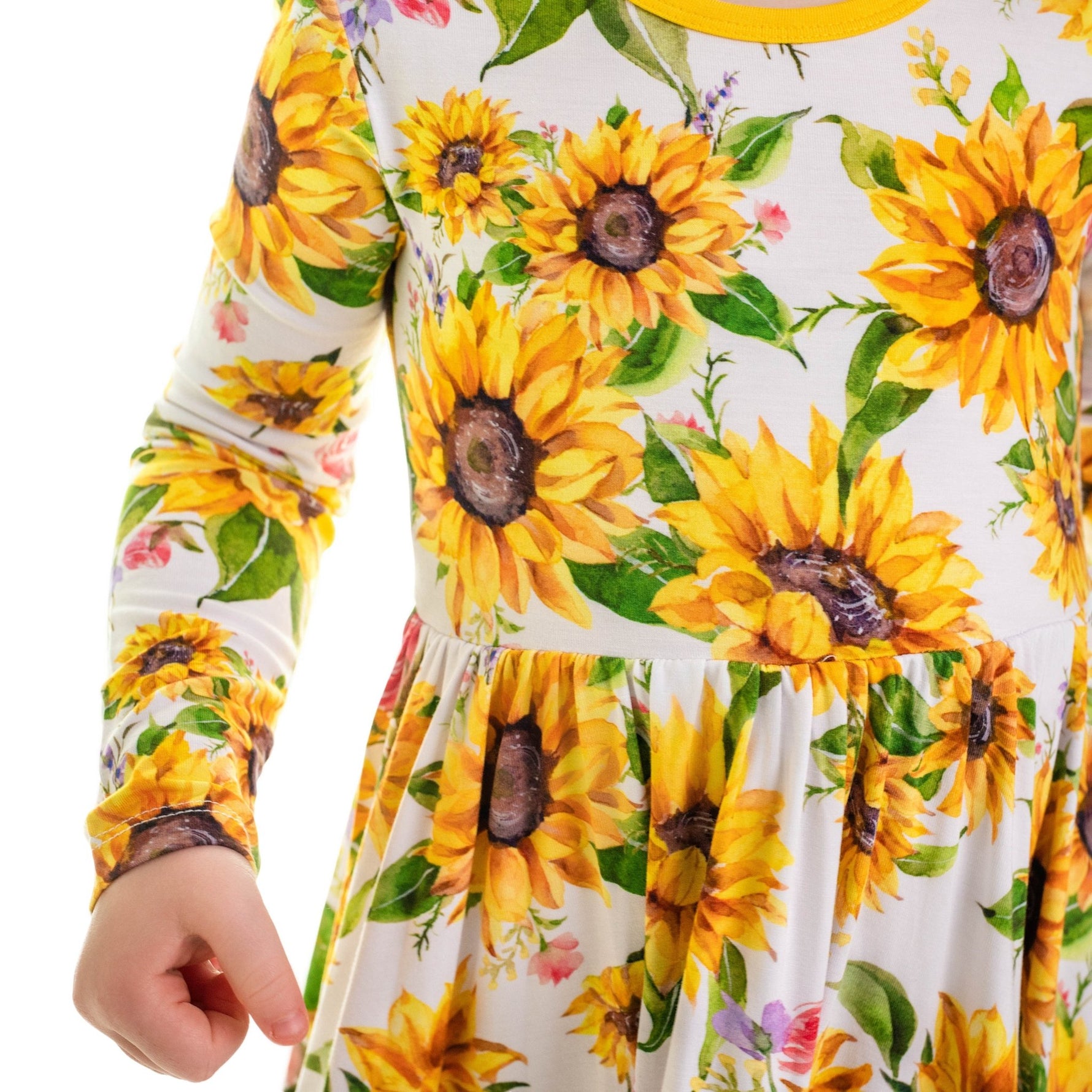 Suns and Roses (Sunflower) Long Sleeve Big Kid Twirl Dress - Jammie Session