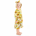Suns and Roses (Sunflower) Long Sleeve Big Kid Twirl Dress - Jammie Session
