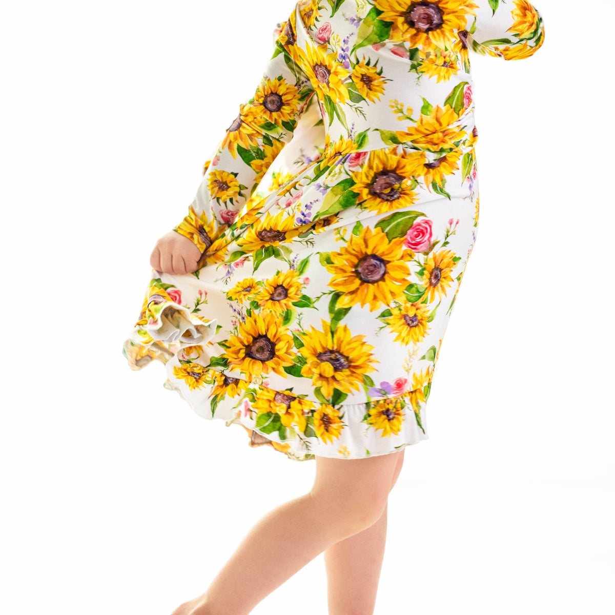 Suns and Roses (Sunflower) Long Sleeve Big Kid Twirl Dress - Jammie Session