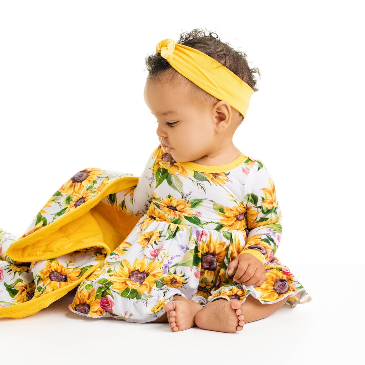 Suns and Roses (Sunflowers) Long Sleeve Bodysuit Twirl Dress - Jammie Session