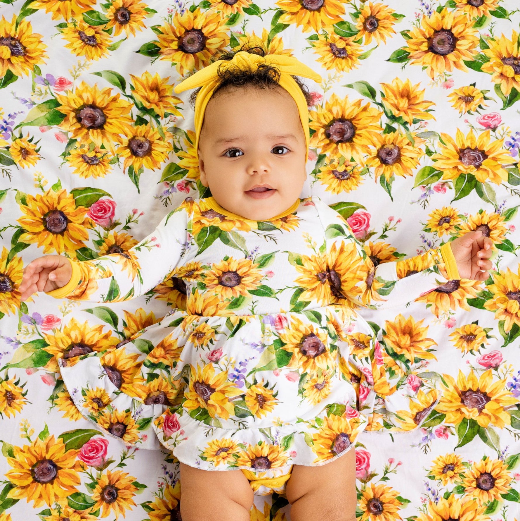 Suns and Roses (Sunflowers) Long Sleeve Bodysuit Twirl Dress - Jammie Session