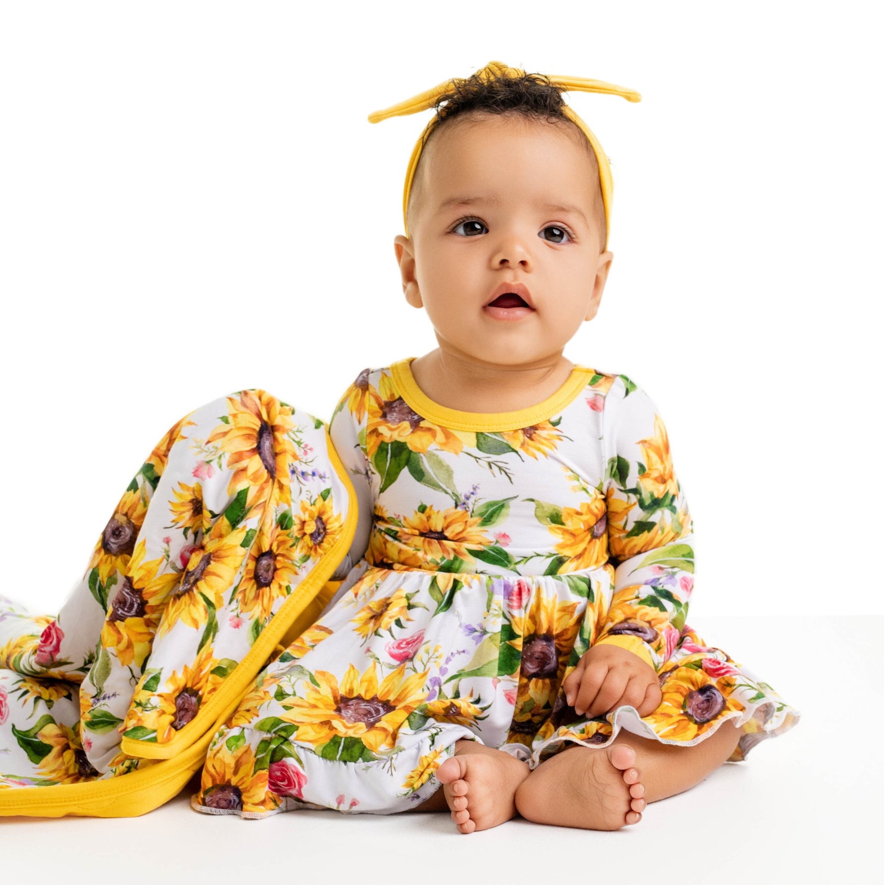Suns and Roses (Sunflowers) Long Sleeve Bodysuit Twirl Dress - Jammie Session