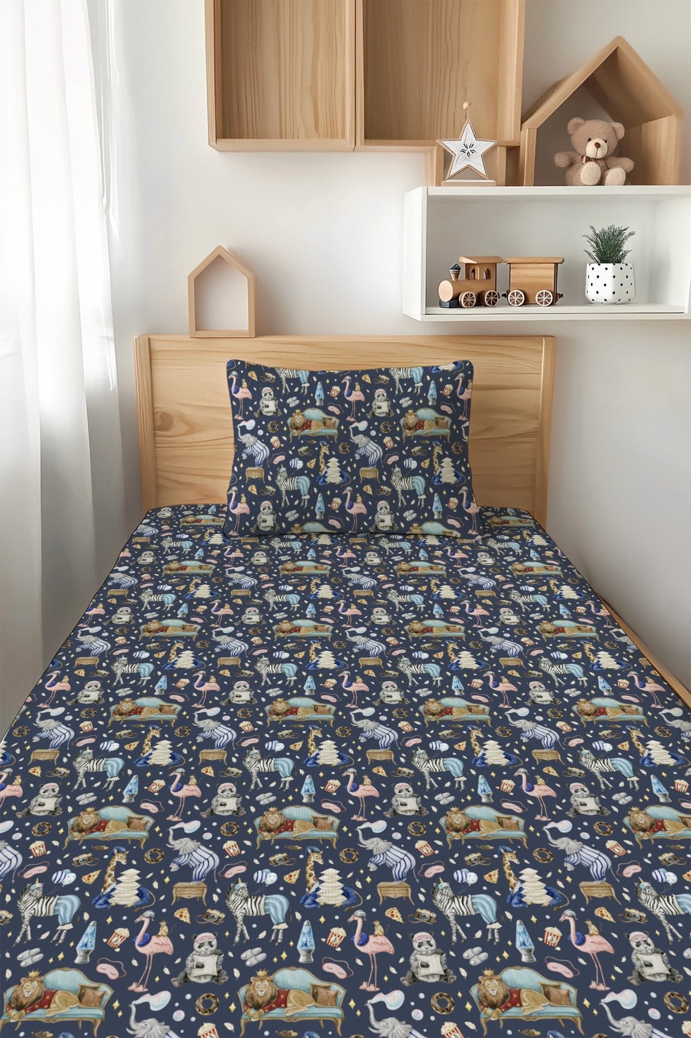 Up Zoo Late Twin Fitted Sheet and Pillowcase Set - Jammie Session