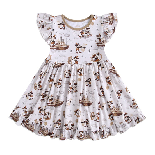 Vintage Voyage Short Sleeve Big Kid Twirl Dress - Jammie Session