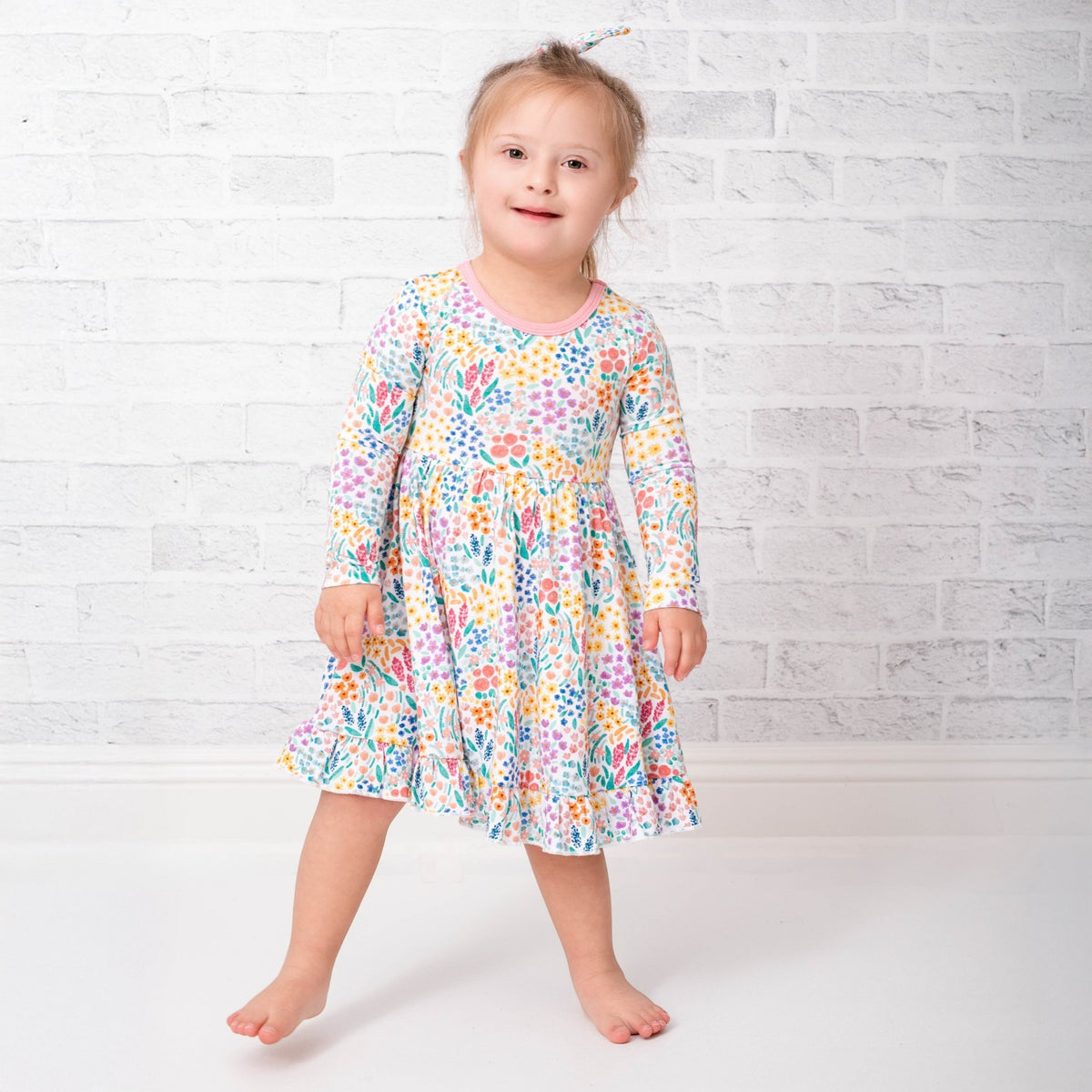 Whimsical Wildflower Long Sleeve Big Kid Twirl Dress - Jammie Session