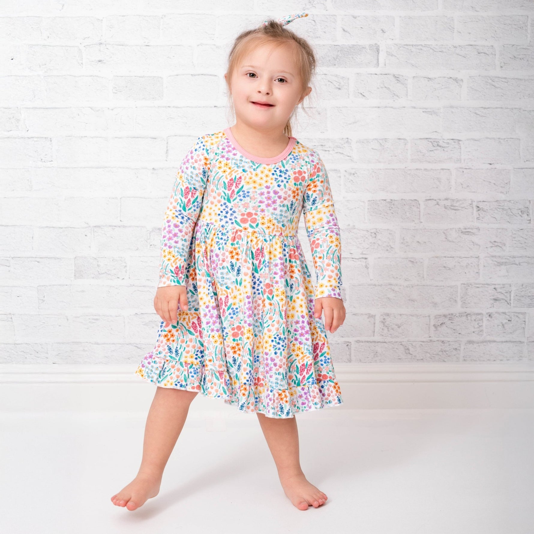 Whimsical Wildflower Long Sleeve Big Kid Twirl Dress - Jammie Session