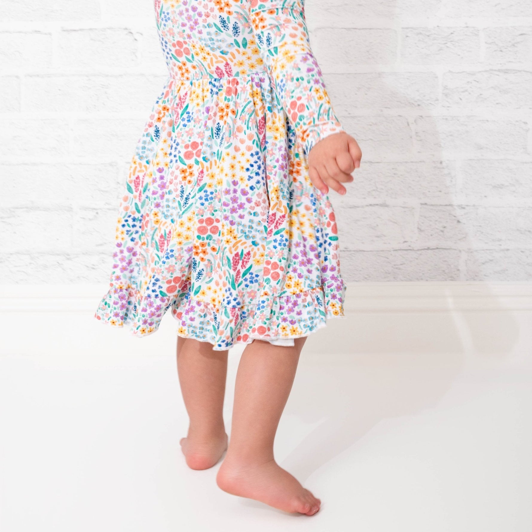 Whimsical Wildflower Long Sleeve Big Kid Twirl Dress - Jammie Session