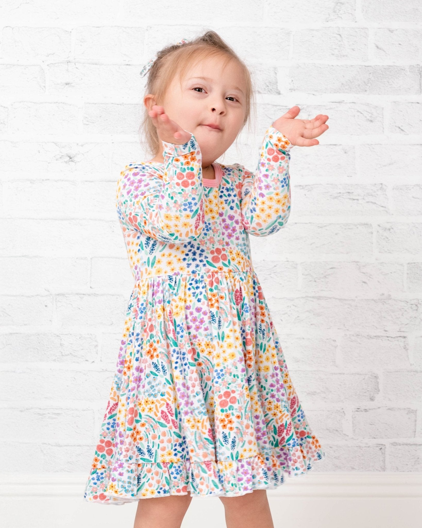 Whimsical Wildflower Long Sleeve Big Kid Twirl Dress - Jammie Session