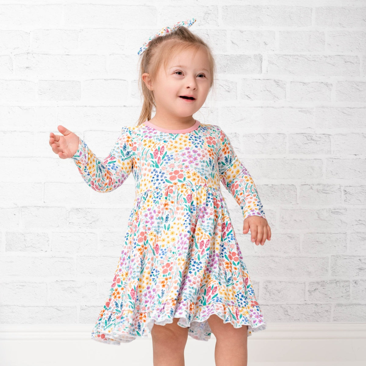Whimsical Wildflower Long Sleeve Big Kid Twirl Dress - Jammie Session