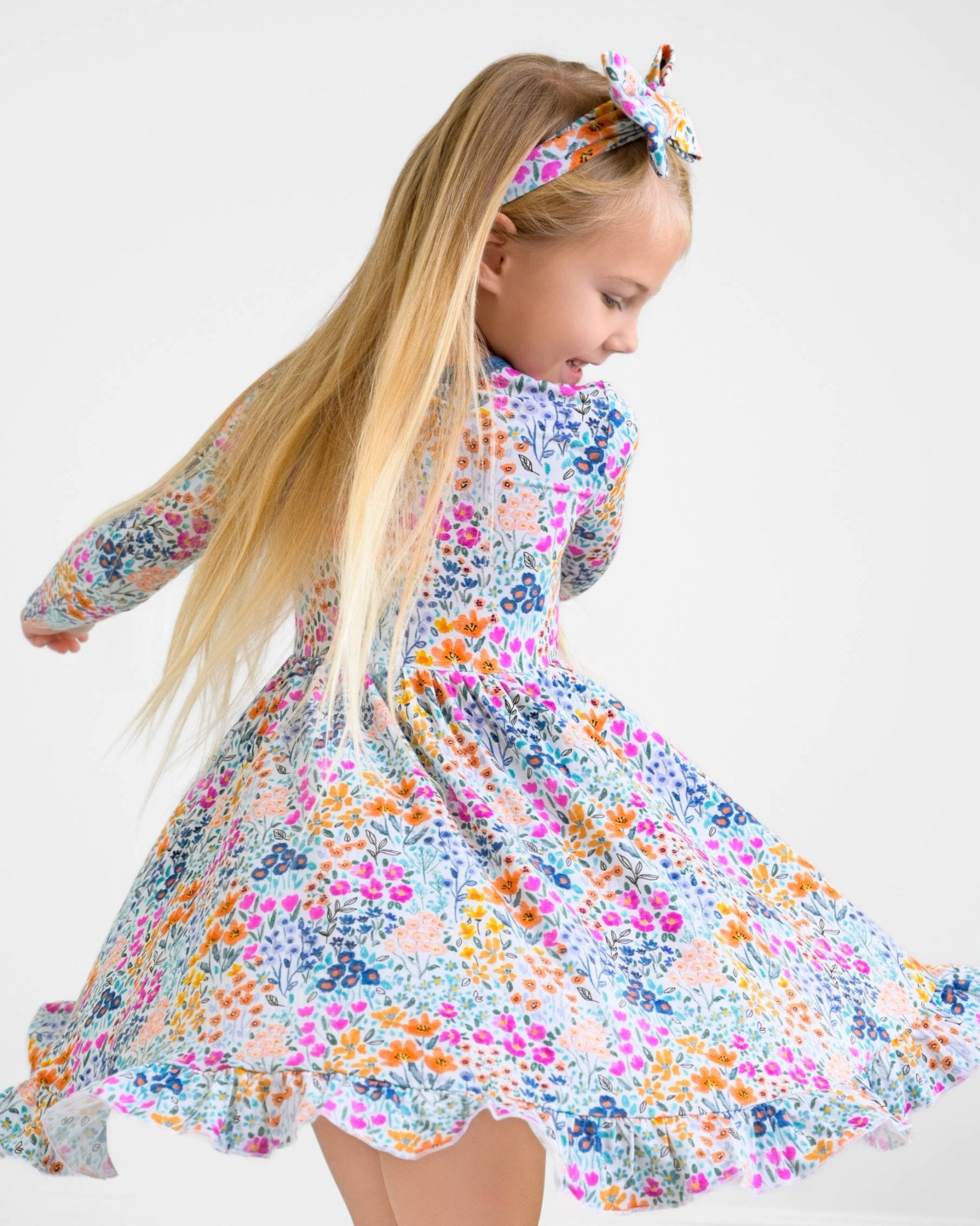 Whispering Wildflowers Long Sleeve Big Kid Twirl Dress - Jammie Session