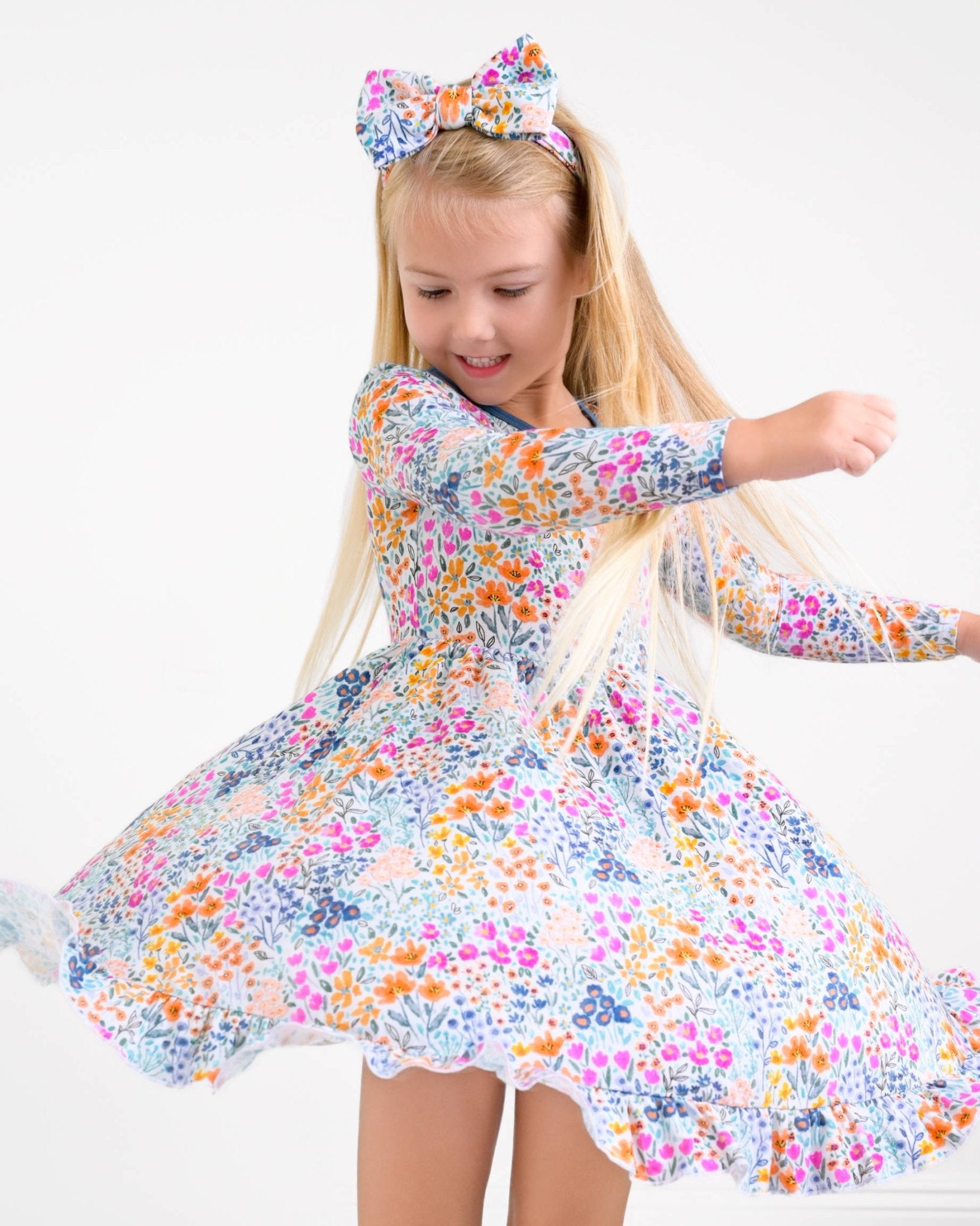 Whispering Wildflowers Long Sleeve Big Kid Twirl Dress - Jammie Session