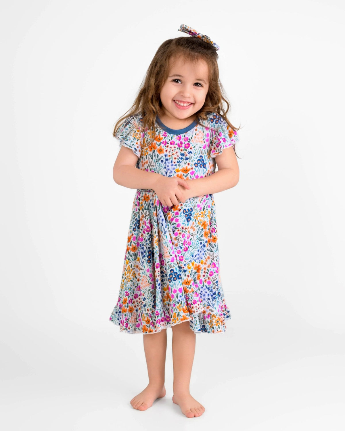 Whispering Wildflowers Short Sleeve Big Kid Twirl Dress - Jammie Session