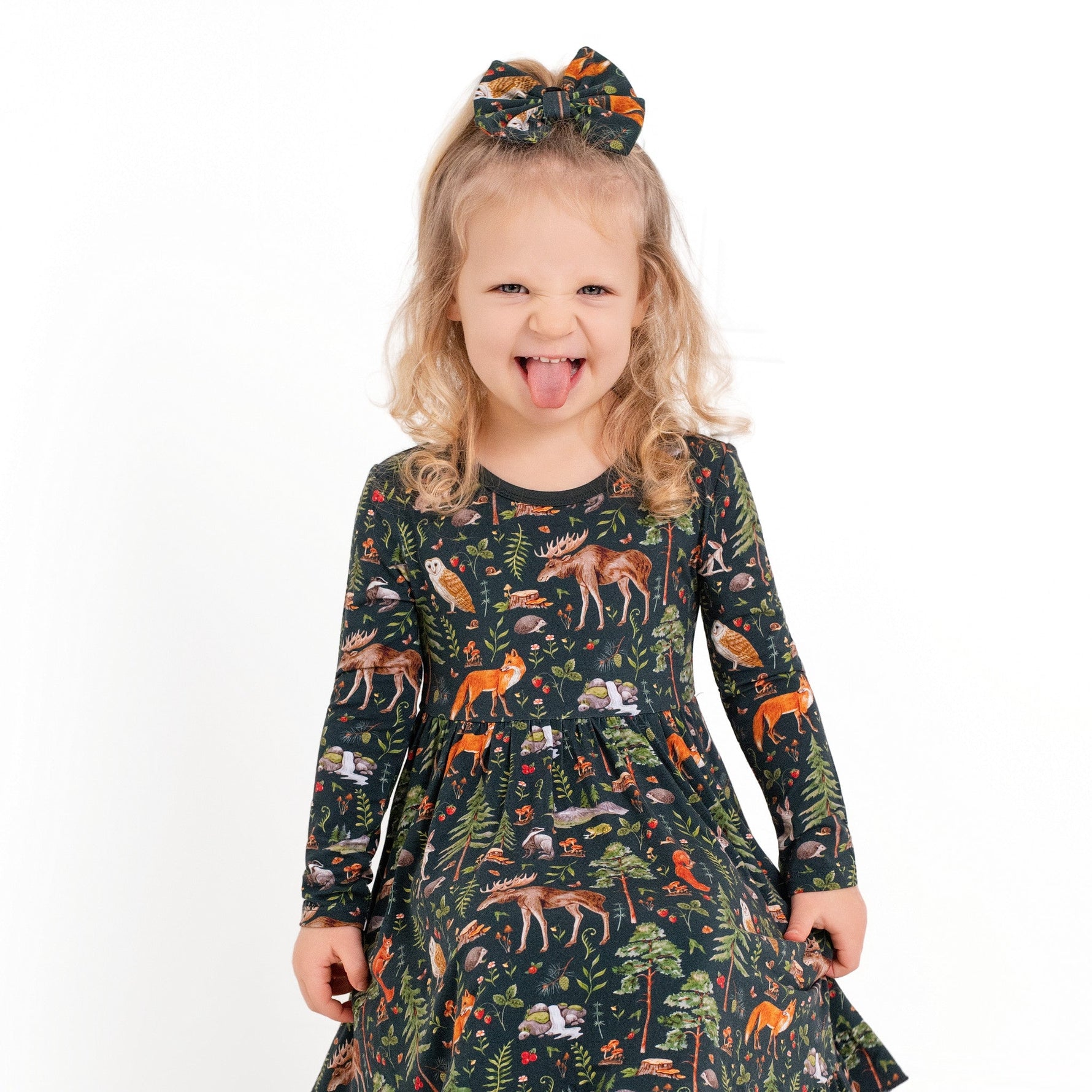 Wood you be my friend Long Sleeve Big Kid Twirl Dress - Jammie Session