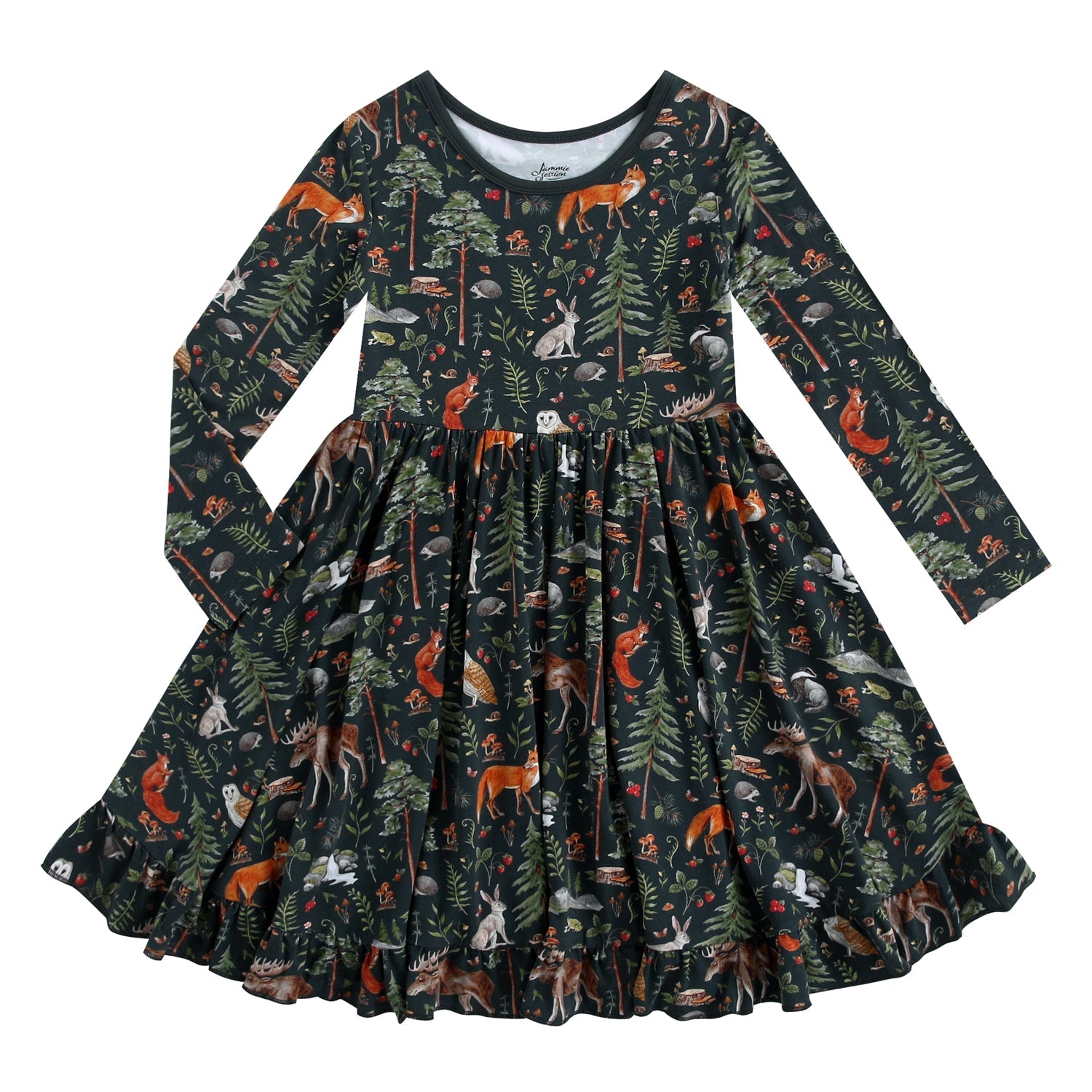 Wood you be my friend Long Sleeve Big Kid Twirl Dress - Jammie Session