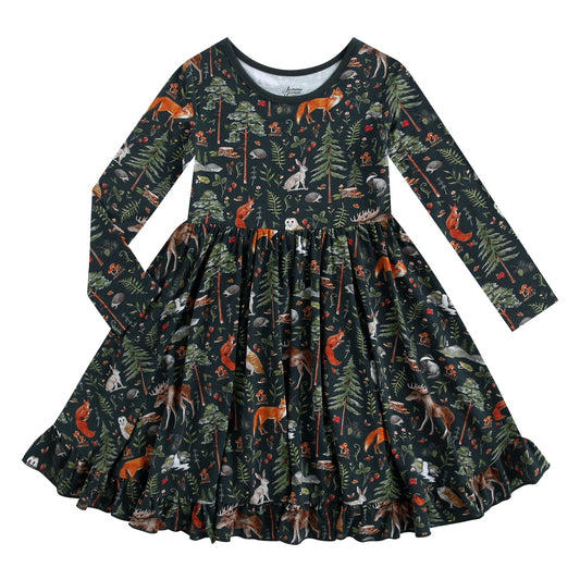 Wood you be my friend Long Sleeve Big Kid Twirl Dress - Jammie Session