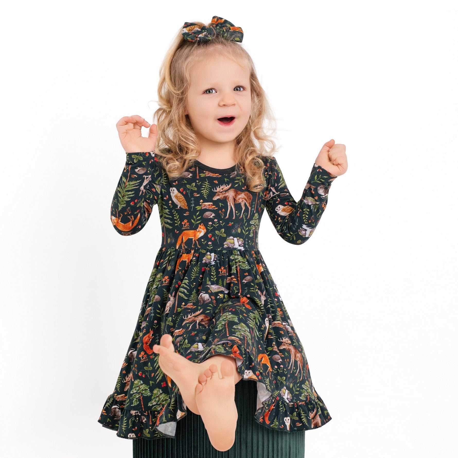 Wood you be my friend Long Sleeve Big Kid Twirl Dress - Jammie Session