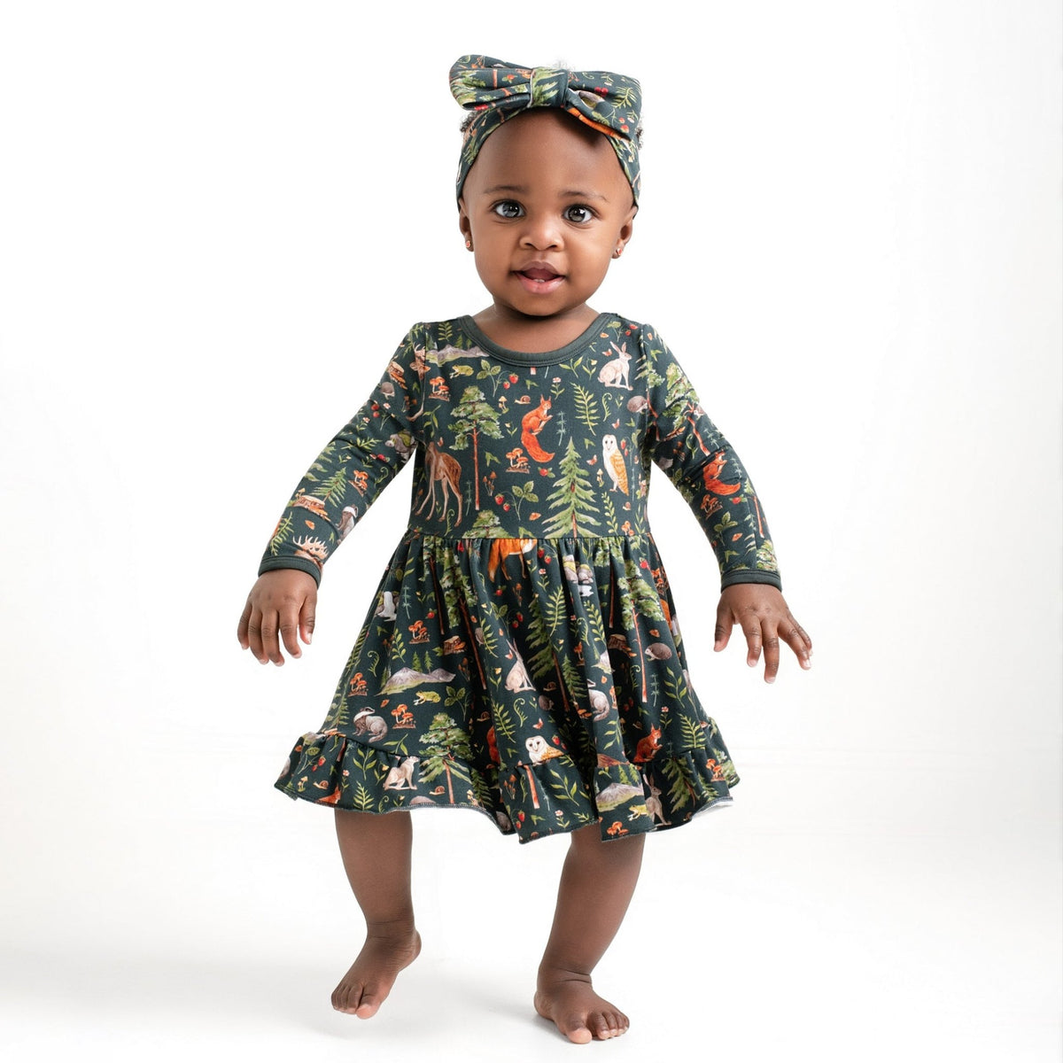 Wood you be my friend Long Sleeve Bodysuit Twirl Dress - Jammie Session