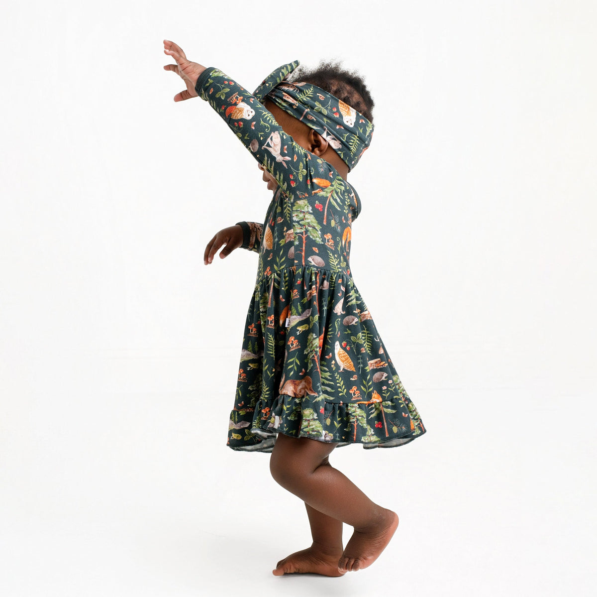 Wood you be my friend Long Sleeve Bodysuit Twirl Dress - Jammie Session